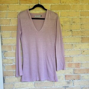 Lily McNeil Mauve Long Sleeve V-Neck Sweater with Hood